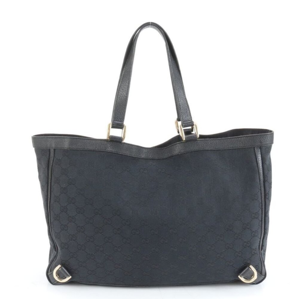 Gucci GG Canvas Leather Tote Shoulder Hand Black A4 Mee - Picture 3 of 9